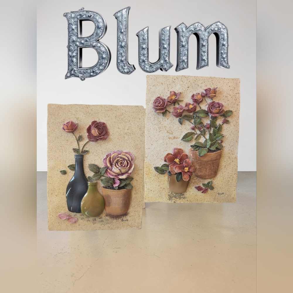 Vintage Cheri Blum 3D plaques tiles set of 2 collectible item